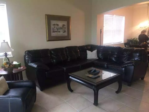 Leather sectional in living room