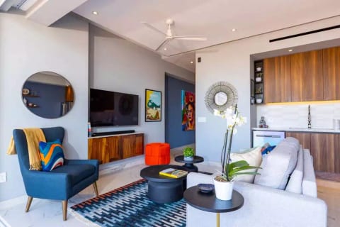 Comfortable space with 55" Smart TV, Sound Bar and Apple TV.