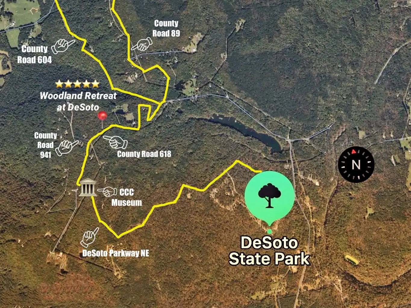 This map shows you where Woodland Retreat at DeSoto is located :) - Coyote Cabin - Fort Payne