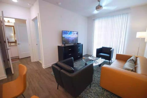 Spectacular Spectrum Suites - Luxury One Bedroom Furnished Apartment - Contemporary Open Kitchen and Living Room