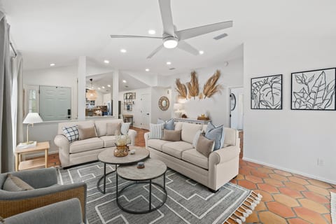 Bright, spacious living room with sofa sleeper