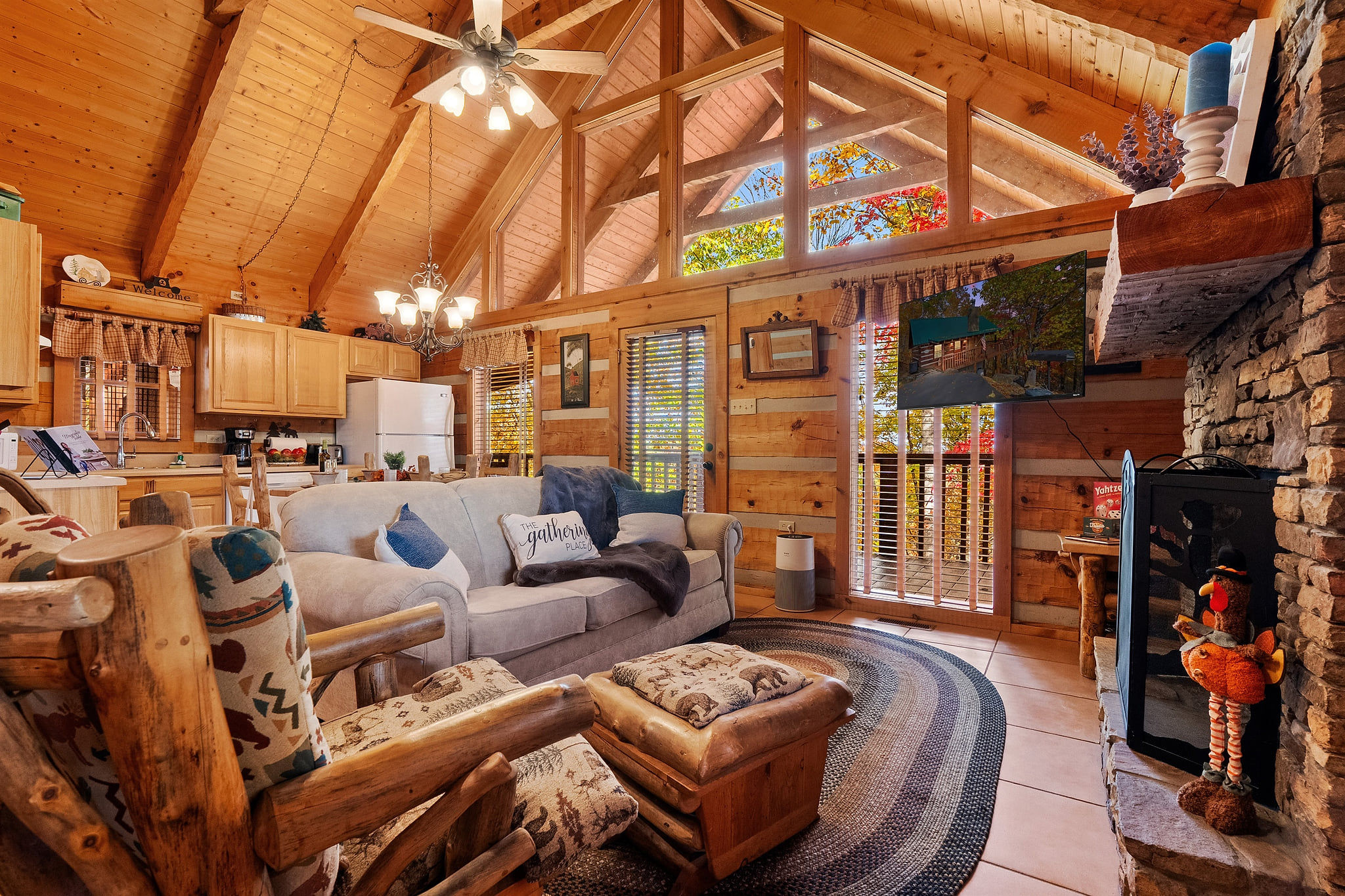 Gather by the fire and unwind — where mountain warmth meets cozy cabin comfort.