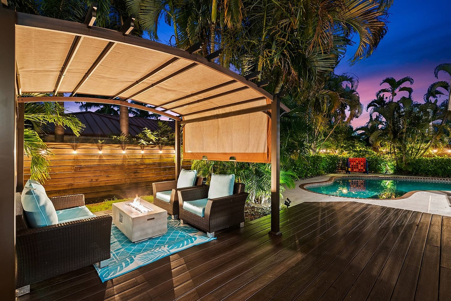 Tranquil pergola with fire table!