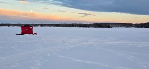 Great Ice fishing with sunset