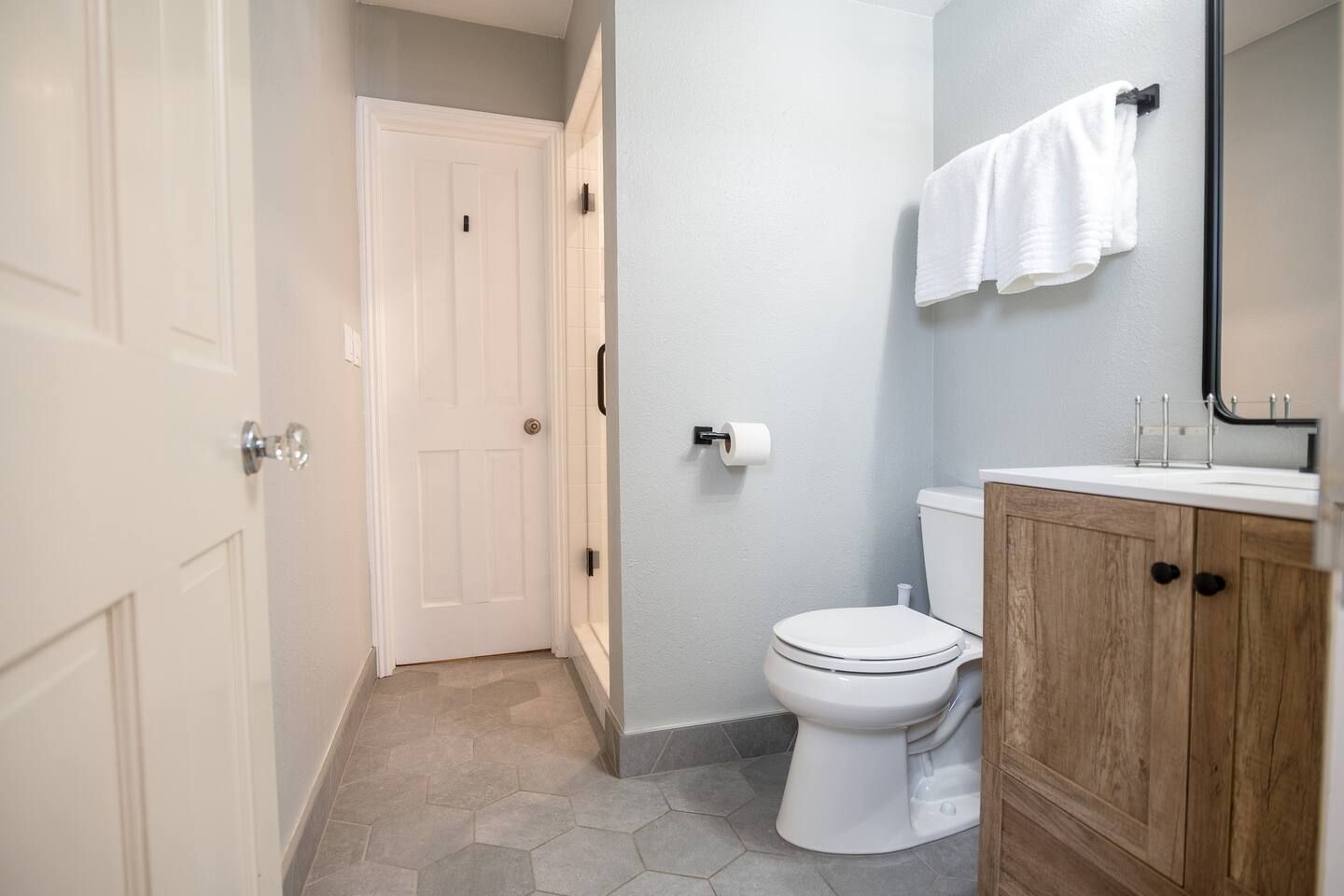 Newly remodeled bathroom with steam shower