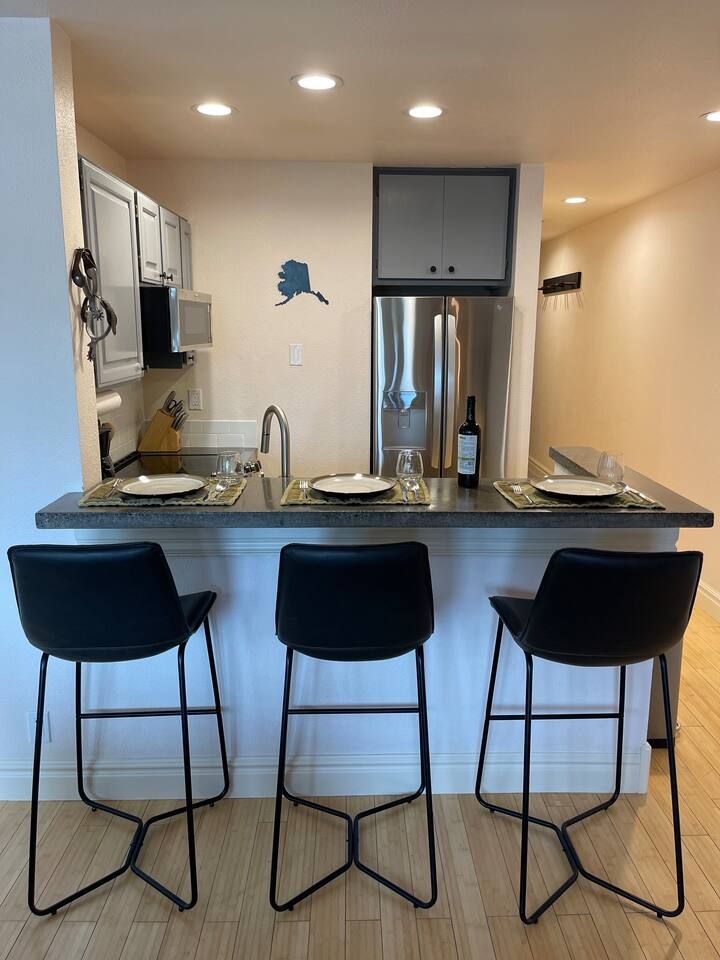 Kitchen has all new appliances and is perfect for entertaining guests.