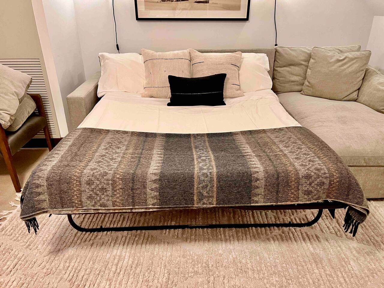 New Queen sized memory foam pullout couch bed in living room