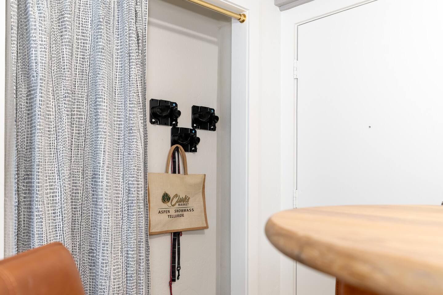 3 ski racks located inside the unit in entryway closet.