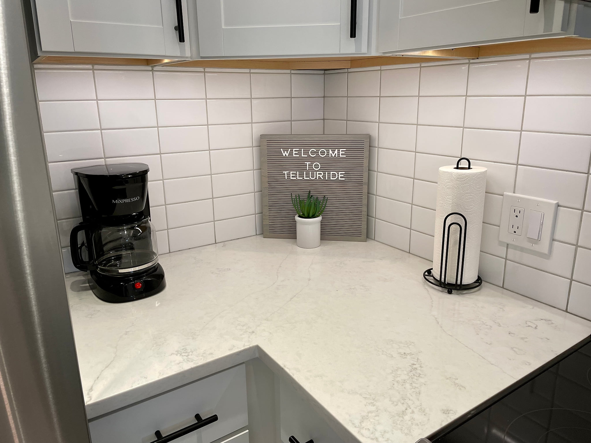 Drip coffee pot available with Folgers coffee provided.