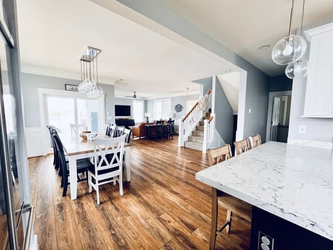 View from kitchen across open room 