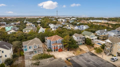 Bird's eye view facing the sound.