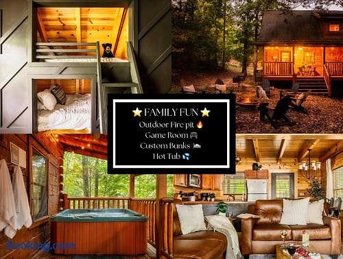 Cabaña Familiar Tranquila Cerca de Atracciones con 3 Camas King, Fogata y Jacuzzi - Sevierville