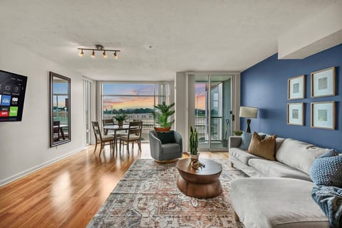 River/City view + Flats + Balcony + Parking + Gym