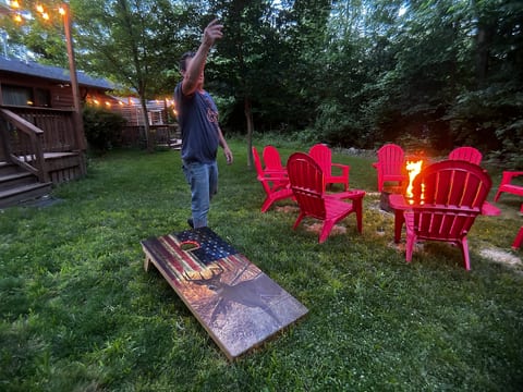 The corn hole boards have LED lighting that make playing at dusk more exciting.