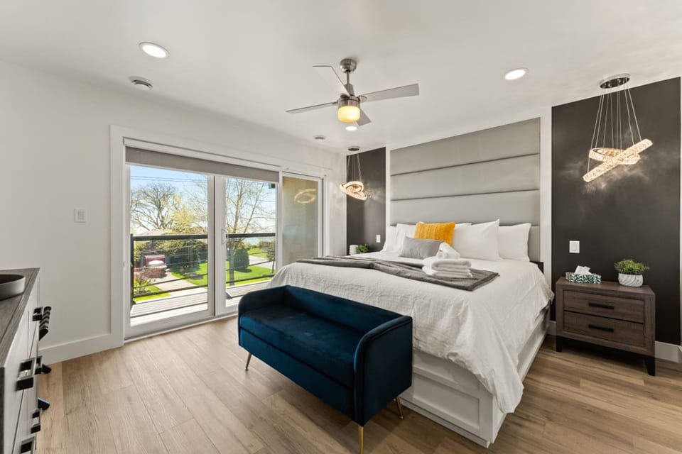 An upholstered headboard as a modern focal point