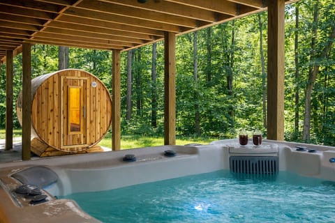In the evenings, the hot tub and new barrel sauna are the places to hang out - both conveniently located on the private back patio.
