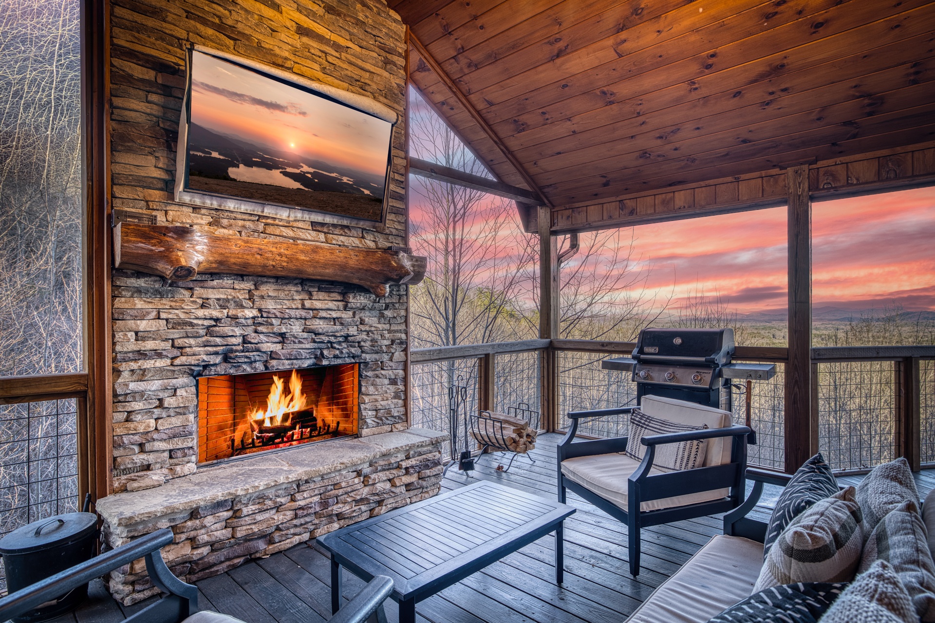 Main Level Deck - grill a meal, watch some TV, or just enjoy the view in front of the wood burning fireplace