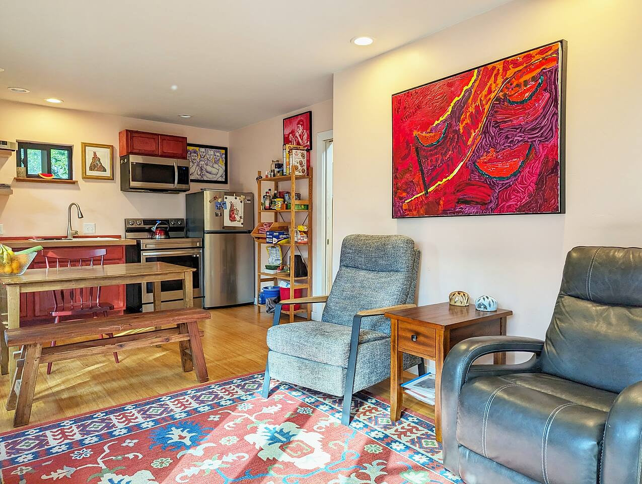 A burst of color and comfort, where bold design meets soft seating for effortless relaxation.