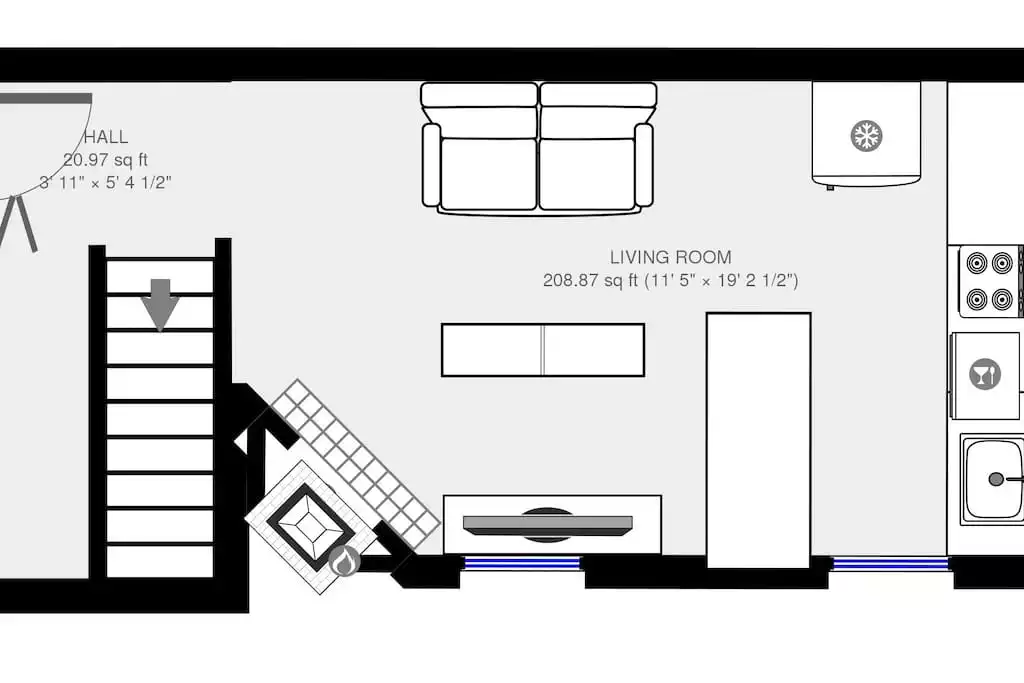 First floor floorplan including furniture. First floor floorplan including furniture. - Spacious, Centrally Located Condo - Baltimore