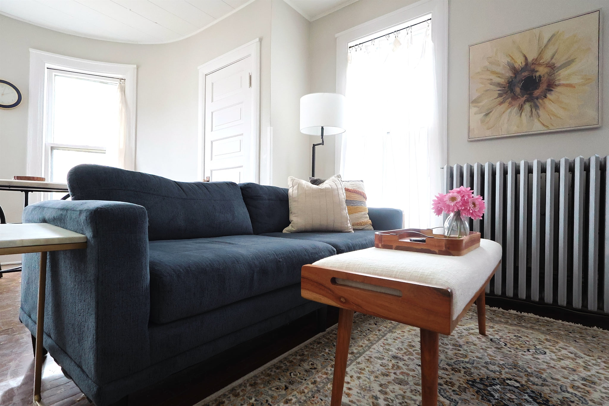 Sheers on living room windows for light and privacy