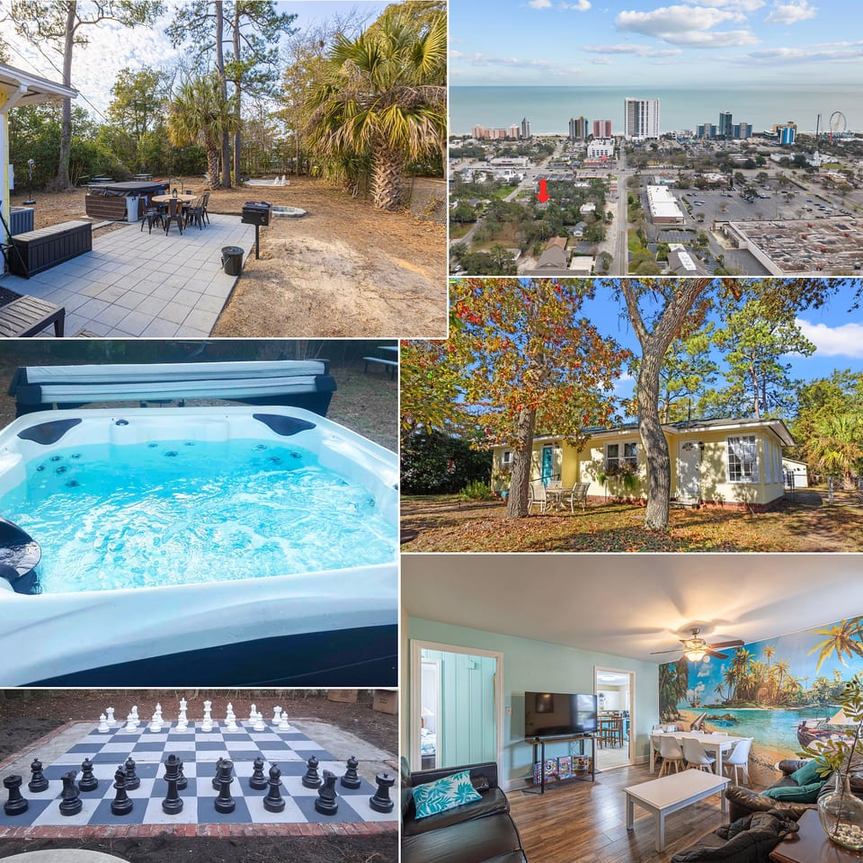 Centrally Located Beachy with Private Hottub, 2 King Beds, Huge Yard, BBQ, Firepit, Yard Games - Myrtle Beach