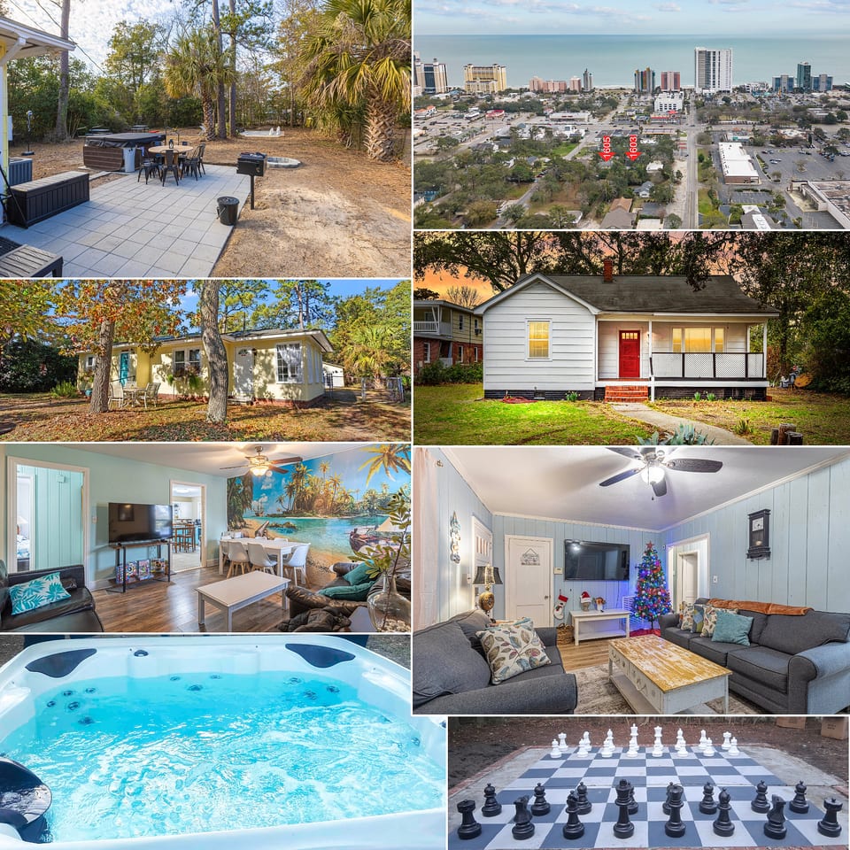 2 Nextdoor Single Family Homes Centrally Located with Private Hottub, Huge Yard, BBQ, Firepit, Yard Games, Sleeps 30 - Myrtle Beach