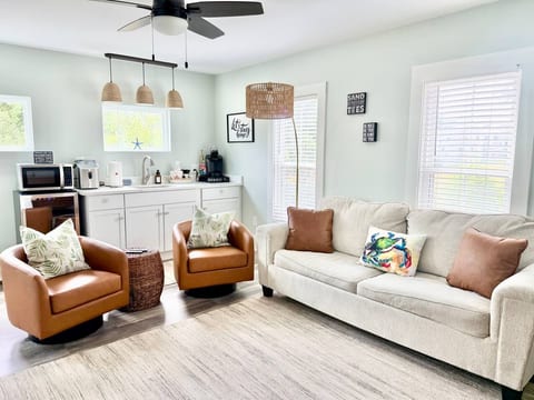 Upstairs living room with kitchenette.