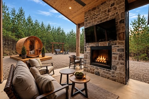 A glass of wine by the fire pit, a soak in the hot tub beneath the stars, and nowhere you need to be tomorrow. This is the kind of place that makes you look at each other and say, “We needed this.”