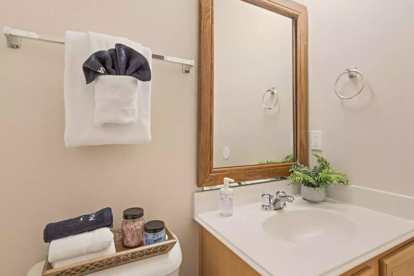 Makeup towels, cotton swabs and makeup removing wipes are set out for each of our guests. Makeup towels, cotton swabs and makeup removing wipes are set out for each of our guests. - The Birdhouse - Keller