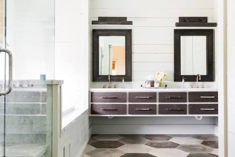 Modern Manor / Primary Bathroom 1 with double vanity and walk-in shower