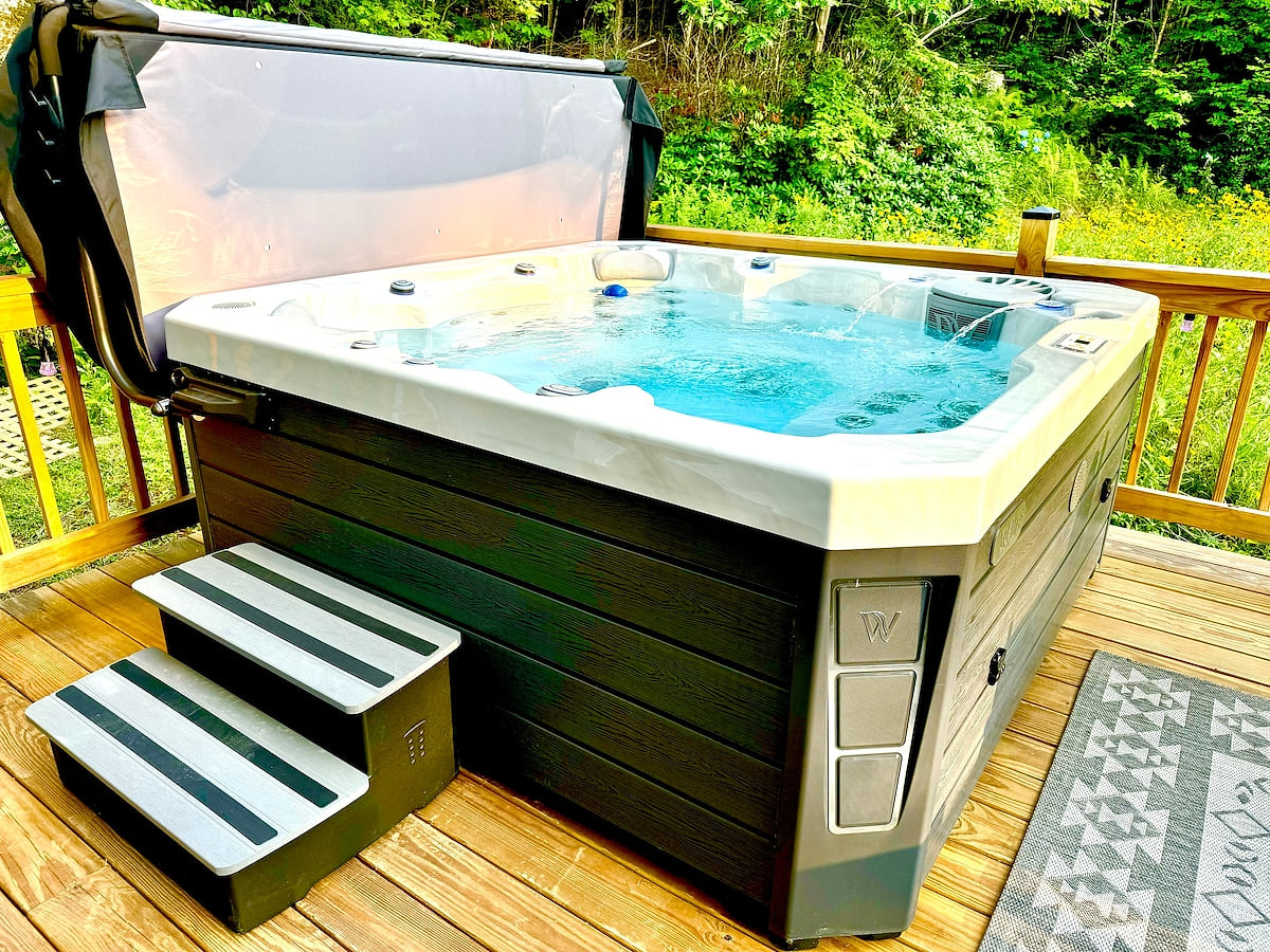 Hot tub on back deck. 