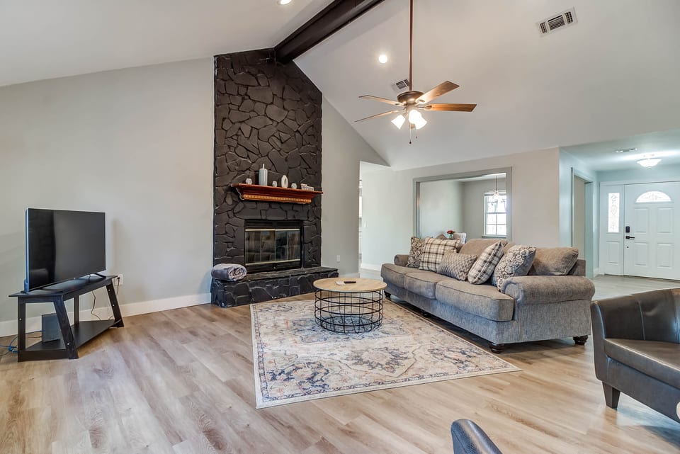 Living room - cozy wood burning fireplace