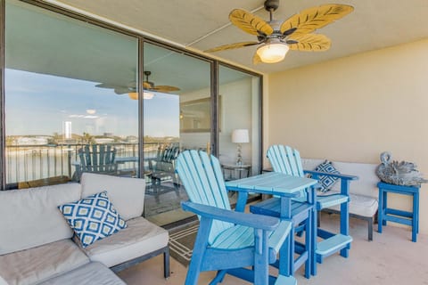 covered balcony overlooking Old River Orange Beach