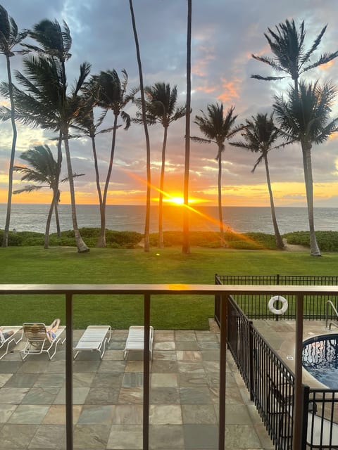 "Enjoy sunset views from the oceanfront lawn and pool area"