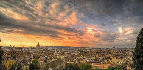 The unique Rome sunsets. View from the Pincio Terrace/Villa Borghese Park (15 minutes by walk). The apartment is located in fron of the nearest bell tower