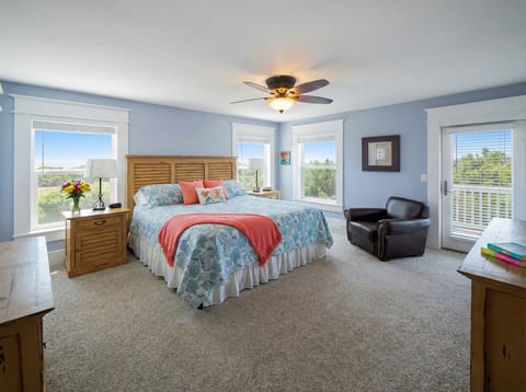 Bedroom 5 — Coastal King Suite with Ceiling Fan & Serene Design | The Mark Twain 18-Bedroom Estate, Outer Banks