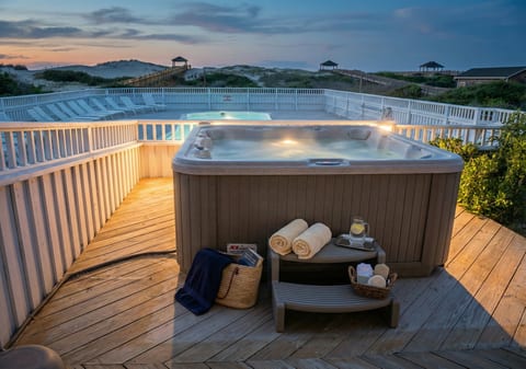 Relax in our hot tub on crisp OBX evenings, a warming touch to your destination wedding or event experience in the Outer Banks.