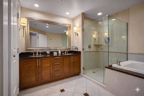 Jetted Soaking Tub — Spa-Style Bath with Whirlpool Soak Tub, Separate Walk-In Shower, Dual Vanity Sinks