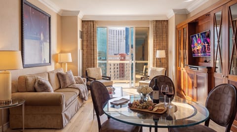 Strip-Adjacent Suite — 900 Sq Ft, Separate Living Area with Smart HDTV, Sleeps Four, No Resort Fees
