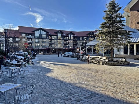 Enjoy the scenery of Rimfire building! Guest Revie From Heather Johnson: The location is unbeatable, just a short walk to Split Rock Pool and the hot tub. Communication with the host was excellent!"