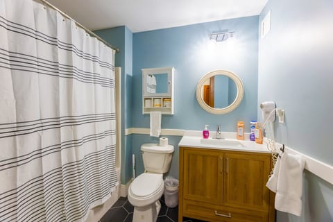 Get ready for the day in this well-appointed bathroom.
