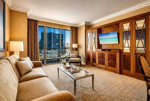 Strip-Adjacent Suite — Spacious Living Area with Balcony Access, Two Private Suites, No Resort Fees