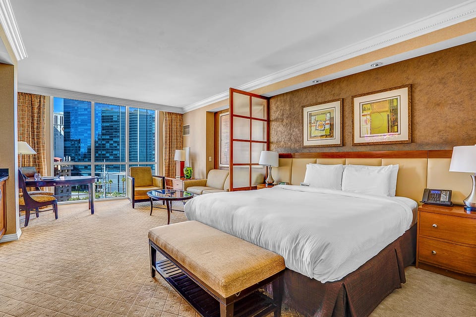 King Suite — 8th Floor Master Bedroom, Private Ensuite Bath, Blackout Curtains, Walk-in Closet and HDTV
