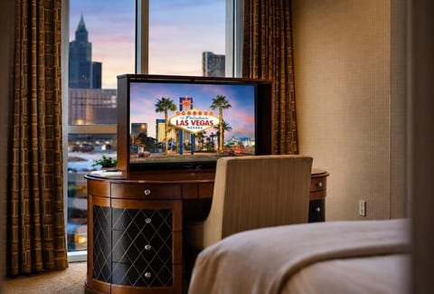 King Suite Master Bedroom | Smart HDTV with Cable & Streaming | Strip Views | Sunrise Over Vegas | Welcome to Las Vegas | Premium Cable TV | MGM Signature 8th Floor Private Condo