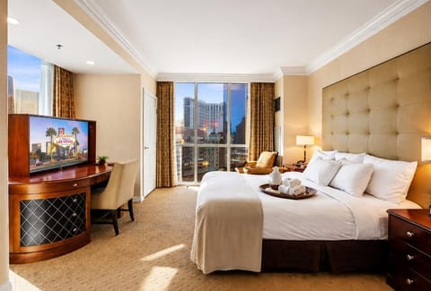 King Bedroom Suite | 8th Floor Balcony Access | Strip-Facing Windows | Smart HDTV | Premium Linens | Washer & Dryer In-Unit | MGM Signature Private Condo | Sleeps 4 Guests
