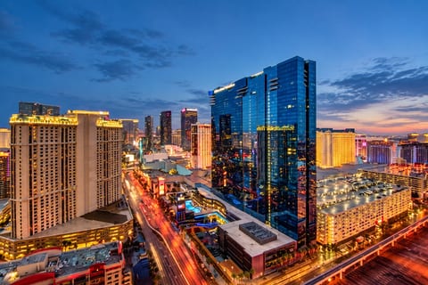 City Skyline View — Las Vegas Strip at Twilight, Aerial Sightline from Signature Tower 2