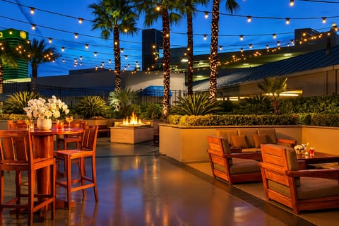 Resort Pool Access — MGM Signature Heated Pool with Outdoor Fire Feature and Lounge Seating