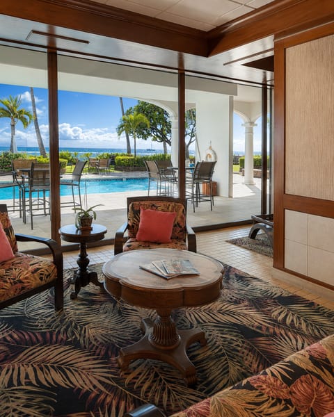 This is our lovely lobby area with ocean breezes and plenty of comfortable seating.  You can work from here while still enjoying the view with free wifi, bathrooms and an outdoor beach shower (even if you arrive early or have a later flight than your check out).