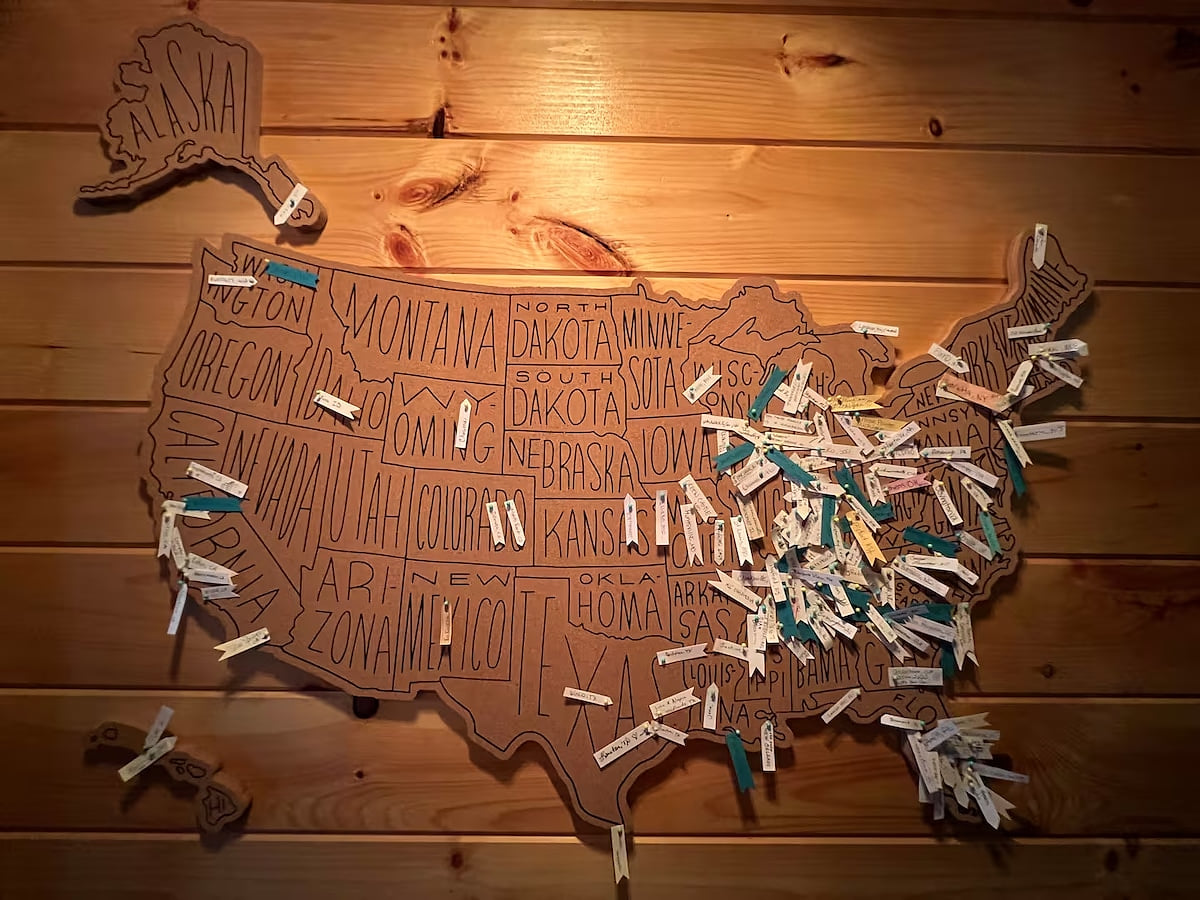 Our location board- where guests have visited from. Can't wait to have yours on there.