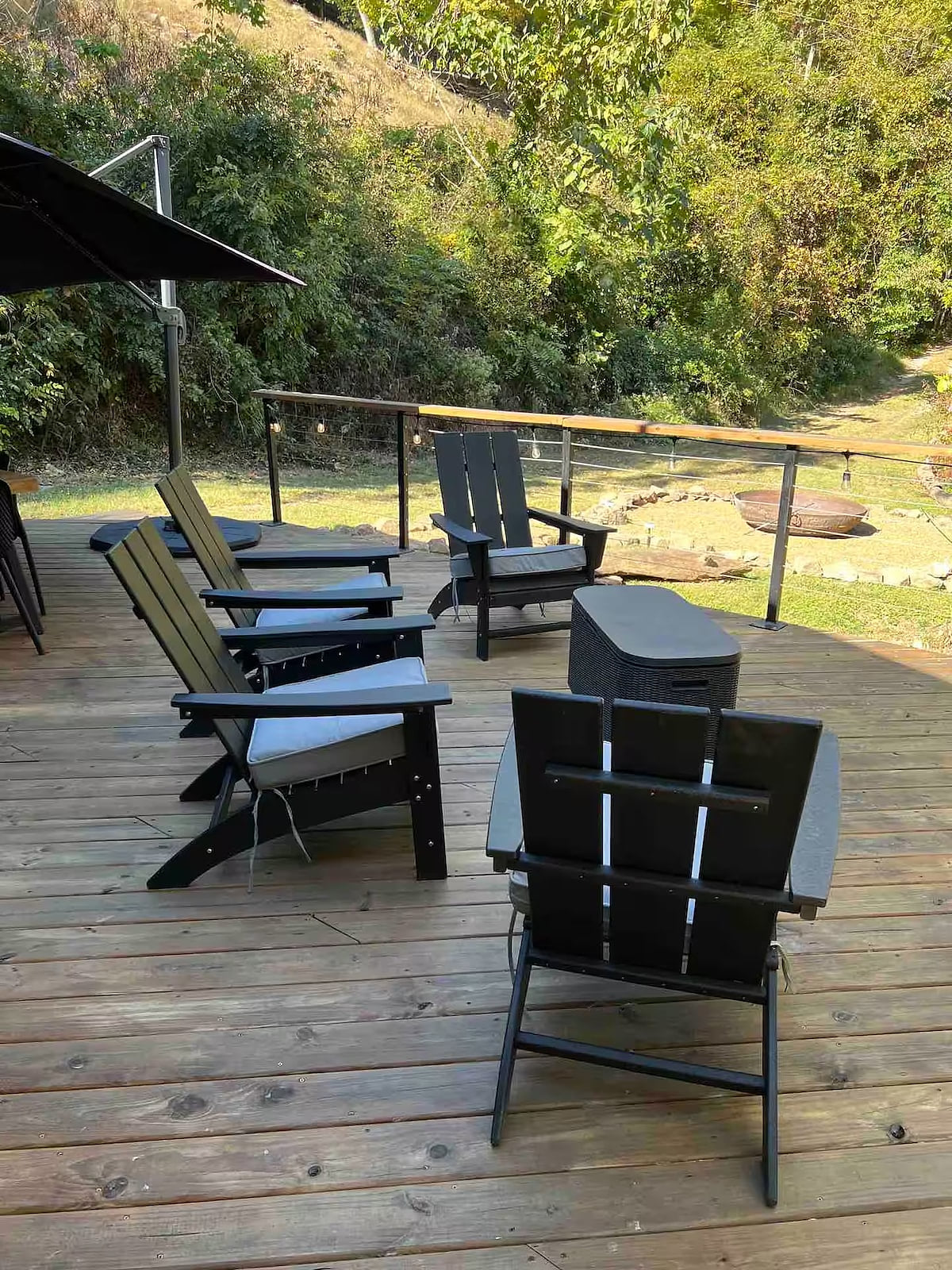 ideal for relaxing conversations or project a movie unto the side of the cabin after dark.